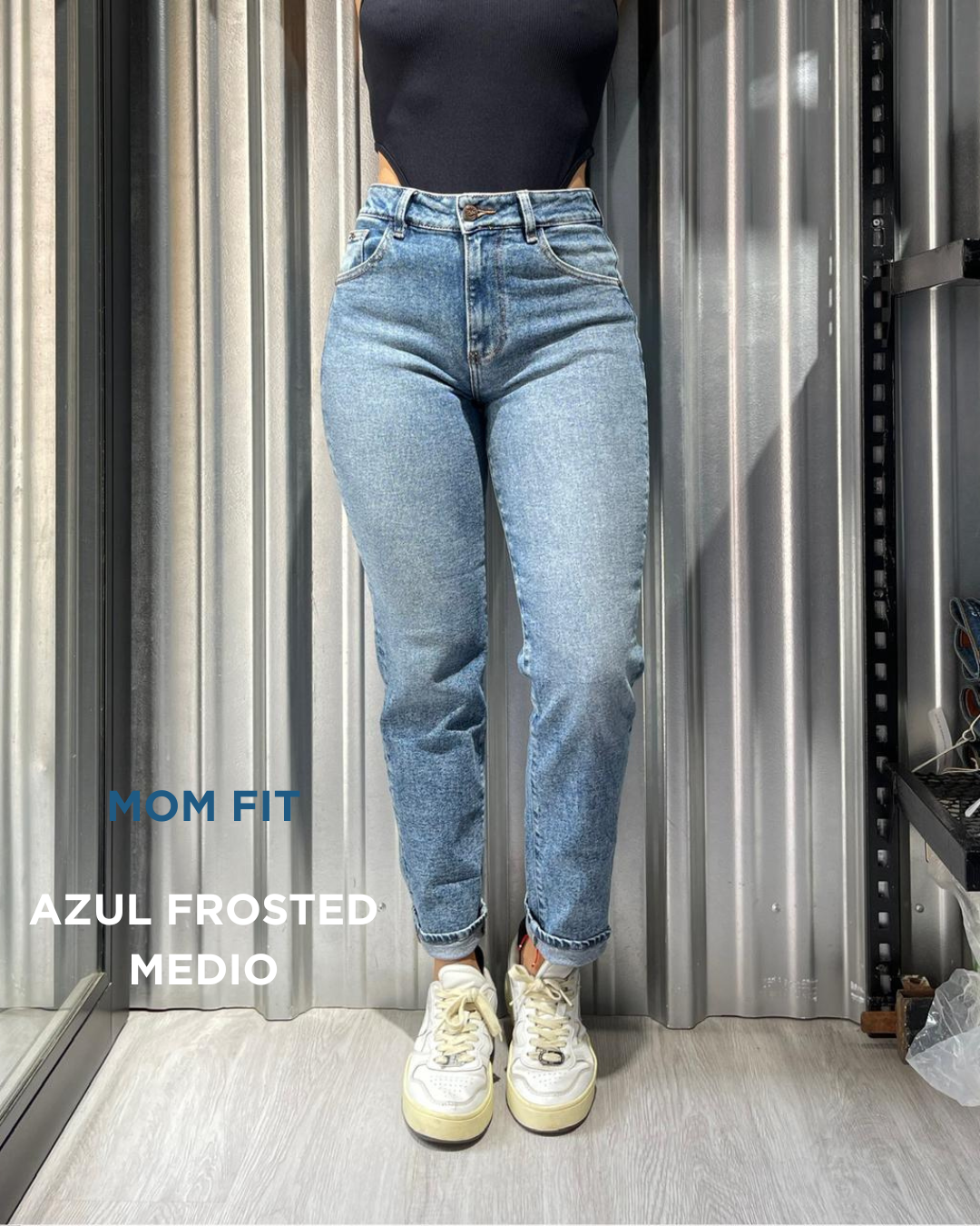 Jean skinny/mom fit strech tiro alto